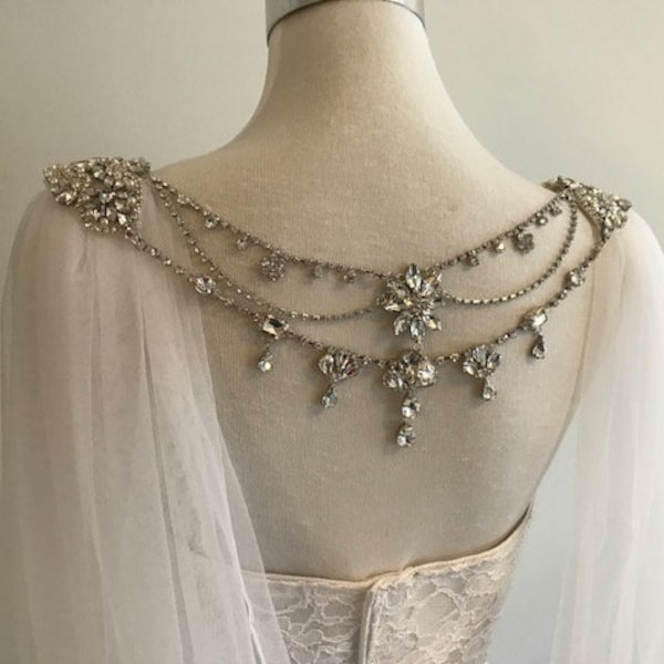 Bridal Cape Veil w/ Rhinestone Back Jewelry__120"Width x 120"Length