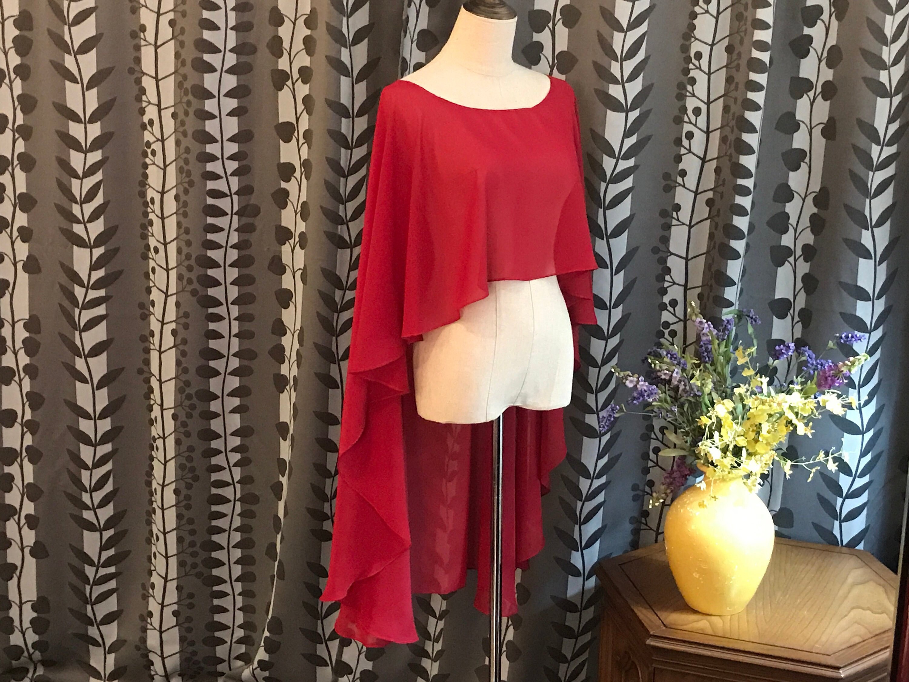 red chiffon cape