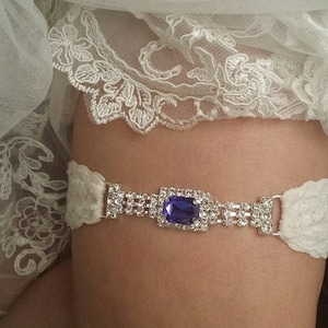 GARTER__ Something Blue Lace Garter, Rhinestone Garter, Single Wedding Garter