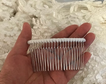 TULLE WRAPPED Metal Comb, 22 Teeth, 45mm Tall, 8.5cm (3.375") Wide, An Extra Long Metal Comb Perfect for Holding Any Long Wedding Veil.