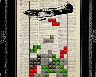 Tetris MILITARY Art, Military Gift, Video GAME Art, Funny Office Decor, Video Game Decor, ARMY Wife Gift for Man, Nostalgic Airplane Poster