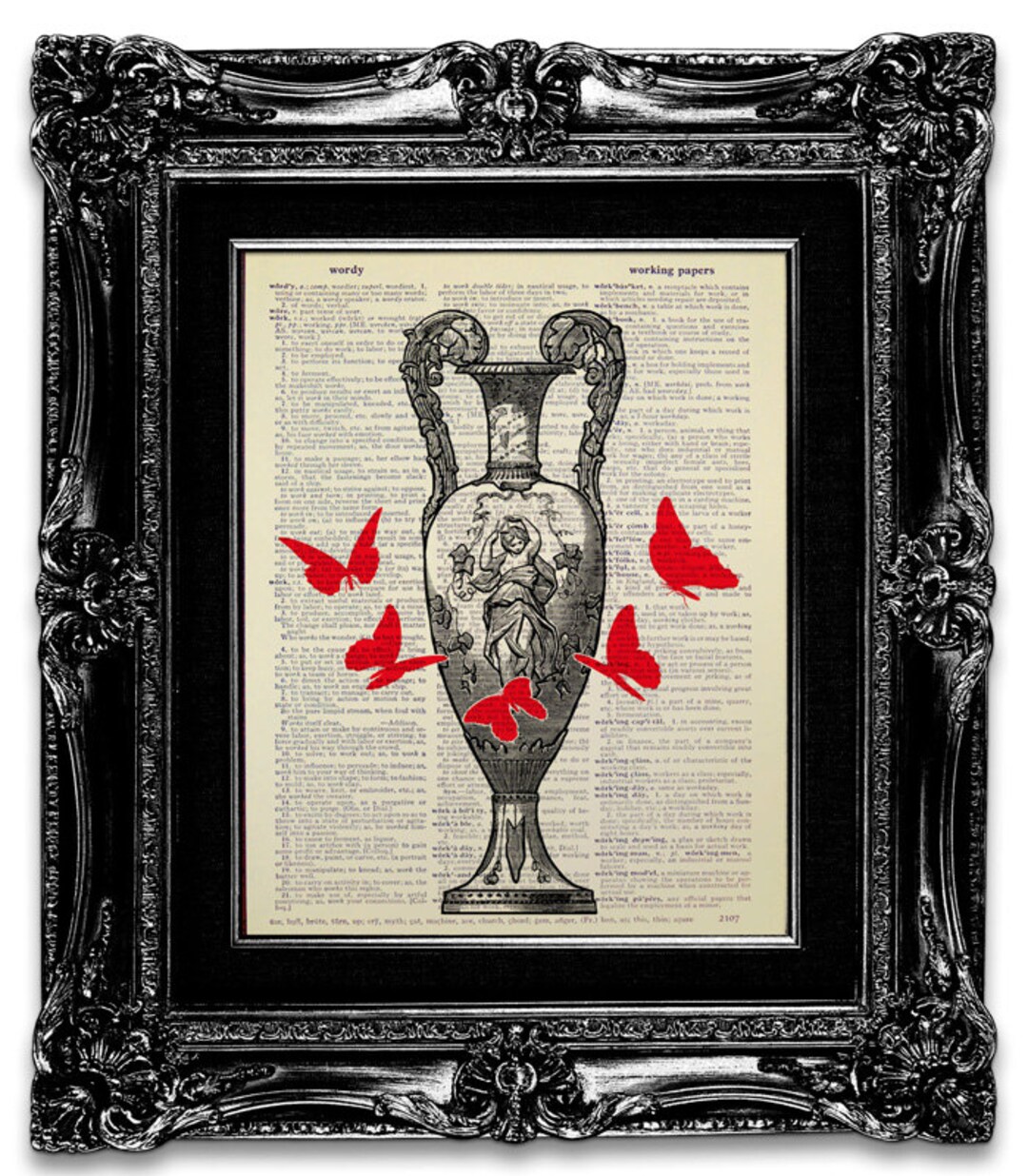 Red BUTTERFLY Wall Art, Master Bedroom Decor, Dictionary Print, BEDROOM Wall Art, BEDROOM Wall