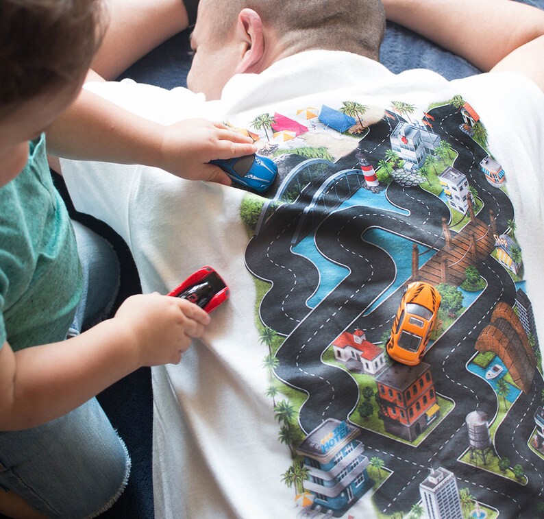 Car Play Mat Shirt for Dad. Race Track Shirt. Roads on Back. Etsy
