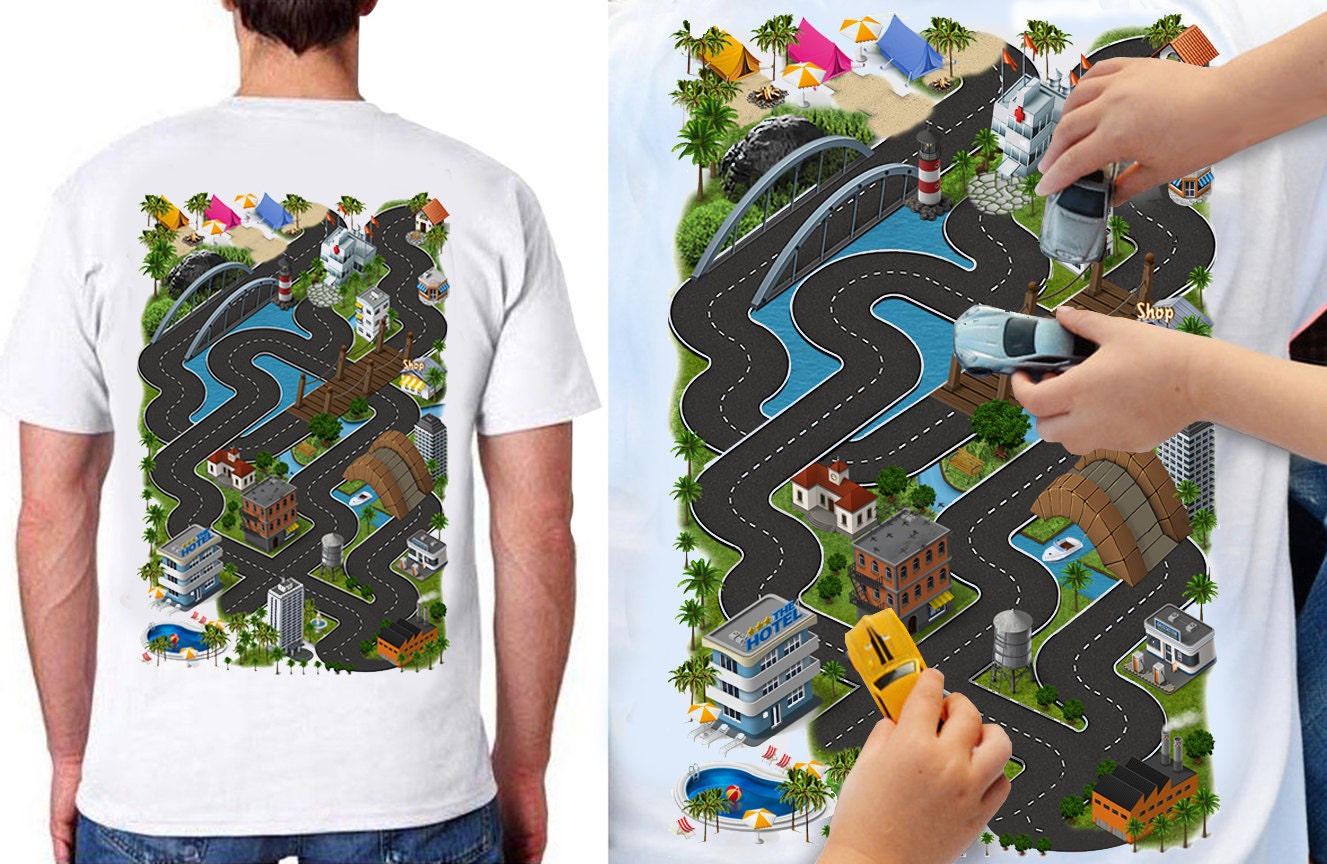 Car Play Mat Shirt for Dad. Race Track Shirt. Roads on Back. Etsy