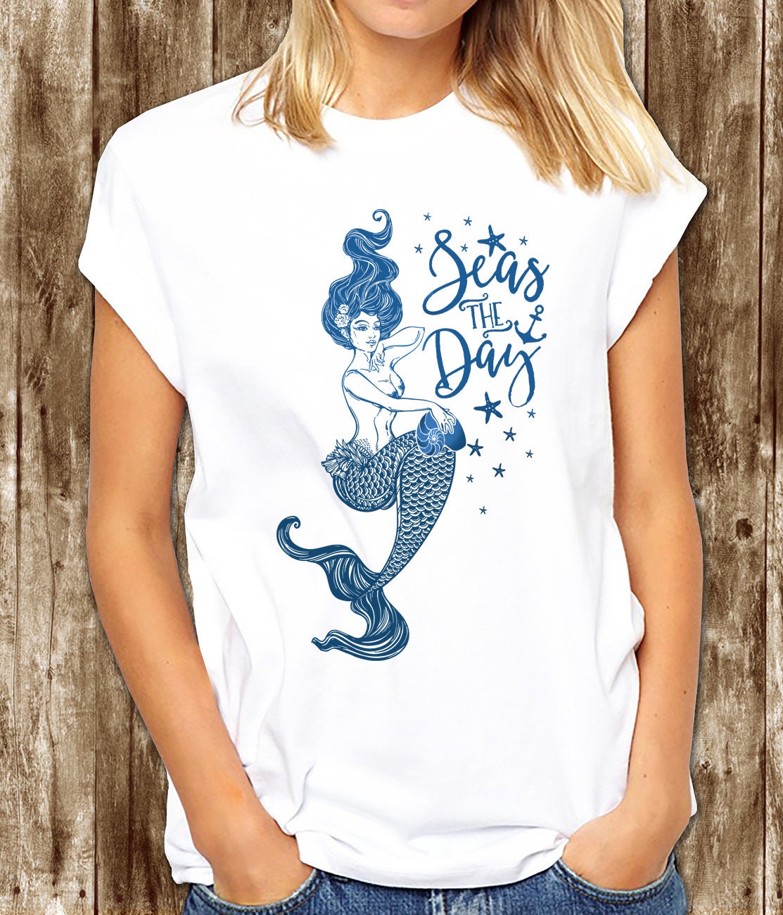 Mermaid Seas The Day T shirt Nautical Tee shirt Unisex Ladies Etsy