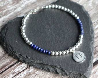 Virgo Birthstone Bracelet with Lapis Lazuli and Sterling Silver Zodiac Sign Charm, Astrology Symbol Jewellery, September Birthday Gift