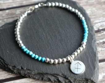 Sagittarius Birthstone Bracelet with Turquoise and Sterling Silver Zodiac Charm, Astrology Symbol Jewellery, December Birthday Gift