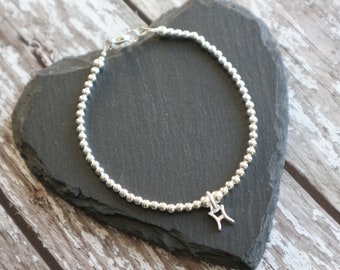 Pisces Zodiac charm Sterling Silver ball bracelet, Star Sign Birthday Gift,  Minimalist Astrology symbol jewellery