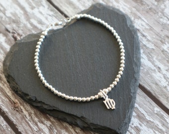Virgo Zodiac charm Sterling Silver ball bracelet, Star Sign Birthday Gift,  Minimalist Astrology symbol jewellery
