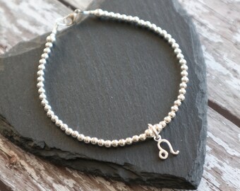 Leo Zodiac charm Sterling Silver ball bracelet, Star Sign Birthday Gift,  Minimalist Astrology symbol jewellery