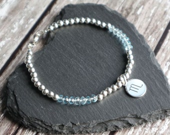 Scorpio Birthstone Bracelet with Sky Blue or Imperial Topaz and Sterling Silver Zodiac Charm, Astrology Symbol Jewellery, November Birthday