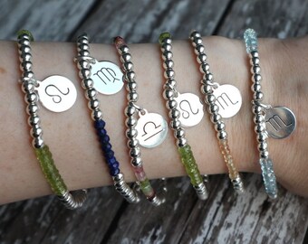 Astrology Birthstone and Zodiac charm Sterling Silver bracelet