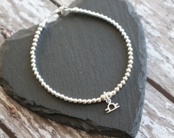 Libra Zodiac charm Sterling Silver ball bracelet, Star Sign Birthday Gift,  Minimalist Astrology symbol jewellery