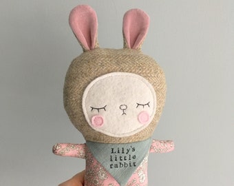 Personalised Bunny Rabbit Unique Handmade Soft Toy Baby Kids Gift, Liberty Of London Fabric