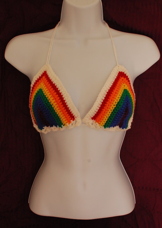 Rainbow crochet bikini top on sale