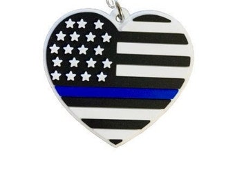 Thin Blue Line Heart PVC Keychain