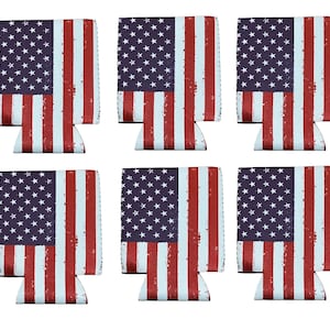 6 Pack USA Flag Beverage Can Cooler Sleeves - Beer Holder America