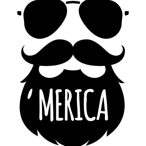 Merica beard mustache sunglasses USA America Decal Sticker For car truck cup tumbler computer