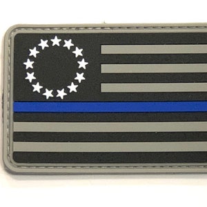 Betsy Ross Thin Blue Line USA Flag Morale PVC Patch Handmade Hook & Loop Backing