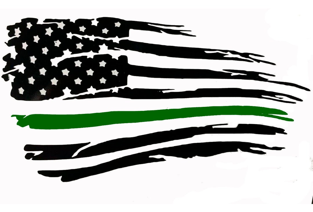 Thin Green Line American Flag Tattered Decal - Police Support Sticker ...