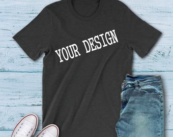 Download Free Shirt Mockup | Bella Canvas 3001 | Black Heather Mock-up | Softstyle T-Shirt | Flat lay | Stock Photography | Digital Instant Download PSD Template