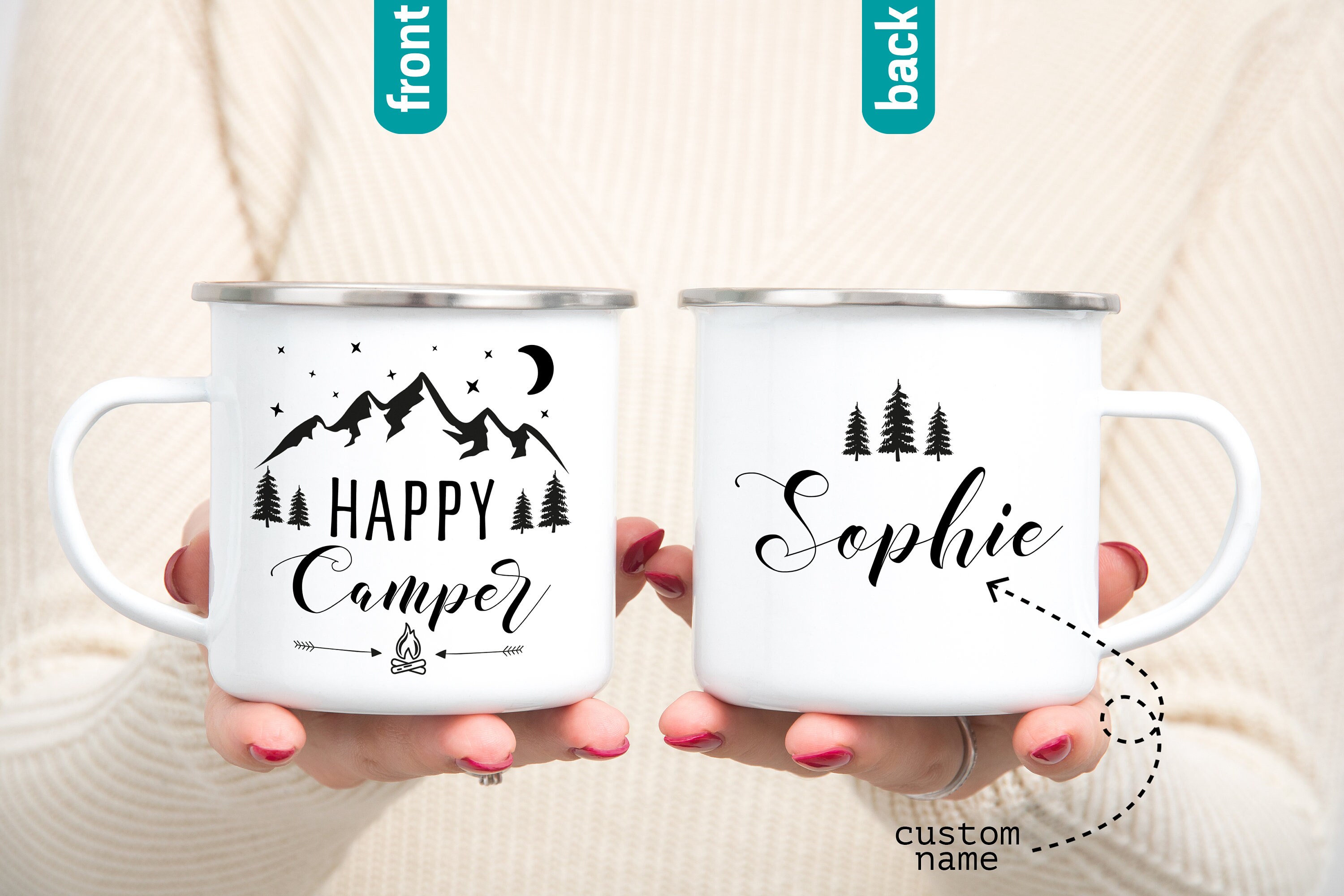 Personalised Camping Mug Happy Camper Mug Camp Enamelware Etsy Australia