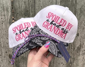 Spoiled By Bad Ass Grandma Embroidery Design | Funny Grandma Quotes Hat Pattern | Machine Embroidery Files PES DST 3 Sizes
