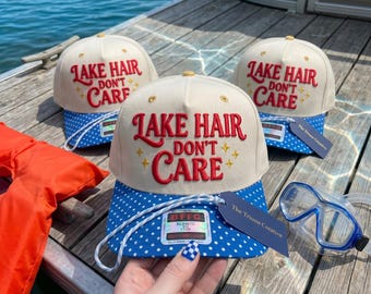 Motif de broderie « Lake Hair Dont Care » | Modèle de chapeau de vacances d'été rétro | Fichiers de broderie machine PES DST 3 tailles