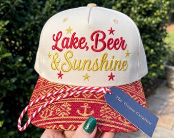 Lake Beer Sunshine Embroidery Design | Retro Summer Vacation Party Hat Pattern | Machine Embroidery Files PES DST 3 Sizes