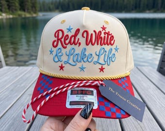 Red White Lake Life Embroidery Design | Patriotic 4th of July Hat Pattern | Machine Embroidery Files PES DST 3 Sizes