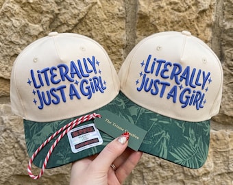 Literally Just a Girl Embroidery Design | Funny Aesthetic Meme Hat Pattern | Machine Embroidery Files PES DST 3 Sizes