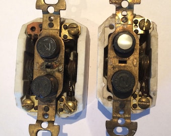 2 antique snap switch push button on off mother of pearl brass
