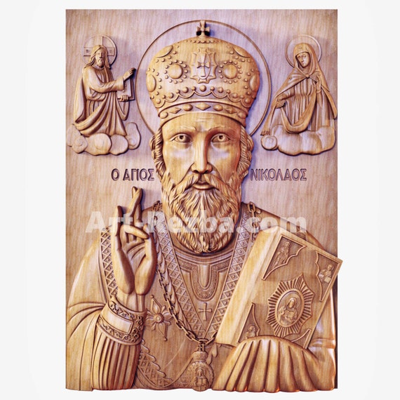 10/" SAINT St Nicholas 3D Art Orthodox Wood Carved religious Icon