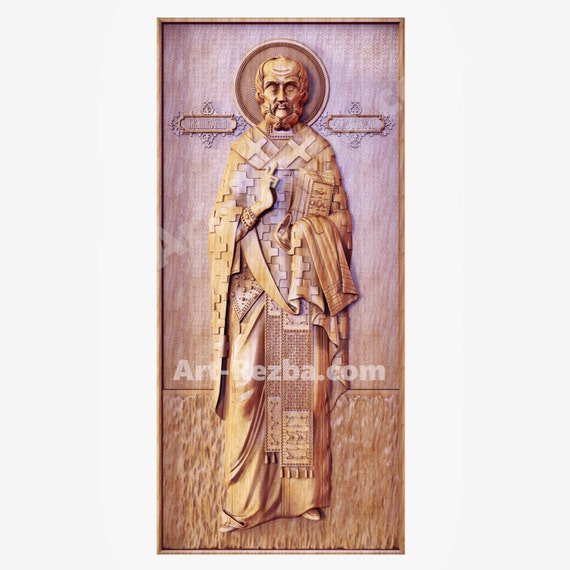 10/" SAINT St Nicholas 3D Art Orthodox Wood Carved religious Icon