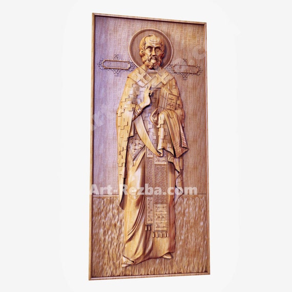 10/" SAINT St Nicholas 3D Art Orthodox Wood Carved religious Icon