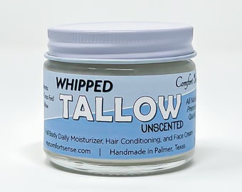 Unscented Whipped Tallow, Grass fed Beef Tallow Moisturizer, Skin care, Natural beef Tallow Grass fed