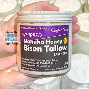 Manuka Honey & Bison Lavender Whipped Tallow with 850+MGO Manuka Honey, Whipped Tallow, Grass fed fat, Whole body moisturizer