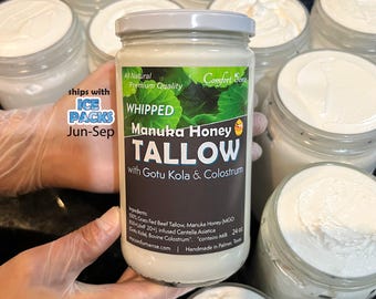 GOTU KOLA & COLOSTRUM with Manuka Honey Beef Tallow Whipped Tallow Cream with 850+mgo Manuka Honey, Whipped Tallow, Grass fed fat