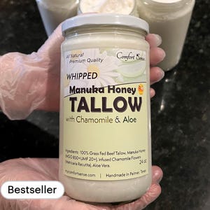 Chamomile and Aloe with Manuka Honey Tallow, All-Natural Whipped Tallow with 850+MGO Manuka Honey, Unscented Whipped Tallow