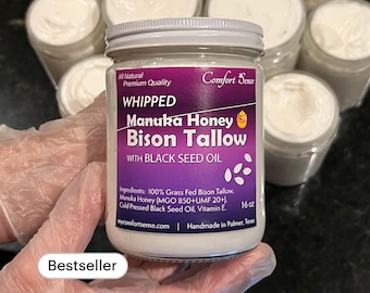 BLACK SEED oil Manuka Honey & Bison Whipped Tallow Cream with 850+MGO Manuka Honey, Whipped Tallow, Grass fed fat, Whole body moisturizer