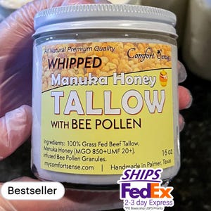 Bee Pollen Manuka Honey & Beef tallow Whipped Tallow with 850+MGO Manuka Honey, Whipped Tallow,Whole body moisturizer