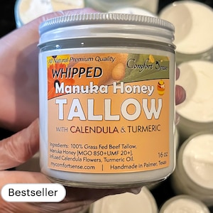 Turmeric with CALENDULA and Manuka Honey Beef tallow, Whipped Tallow with 850+MGO Manuka Honey, Whipped Tallow,Whole body moisturizer