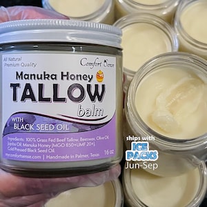 Manuka Honey Beef Tallow Balm, Grass fed Beef Tallow Moisturizer, Skin care, Natural beef Tallow Grass fed Tallow skin care