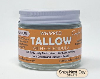 Vanilla Bean with Calendula Whipped Tallow, Grass fed Beef Tallow Moisturizer