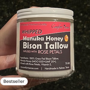 Rose Manuka Honey & Bison infused with ROSE PETALS Whipped Tallow with 850+MGO Manuka Honey, Grass fed fat, Whole body moisturizer