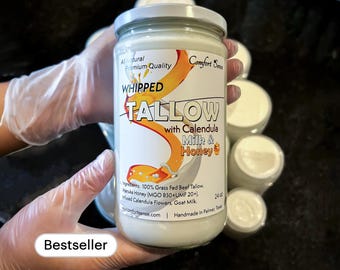 Beef Tallow with GOATS MILK and  Calendula with Manuka Honey, All-Natural Whipped Tallow with 850+MGO Manuka Honey, Milk and Honey