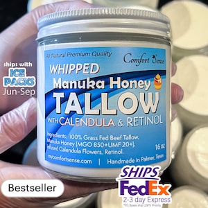 Beef Tallow with RETINOL and  CALENDULA & Manuka Honey, Whipped Tallow with 850+MGO Manuka Honey, Whole body moisturizer