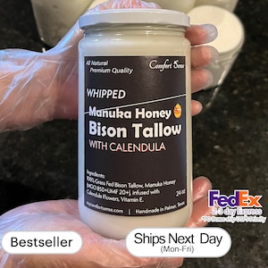 Face and body moisturizer CALENDULA Bison with Manuka Honey Whipped Tallow Cream with 850+MGO Manuka Honey, Whipped Tallow, Grass fed fat