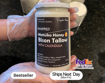 Manuka Honey & Bison with CALENDULA Whipped Tallow Cream with 850+MGO Manuka Honey, Whipped Tallow, Grass fed fat, Whole body moisturizer