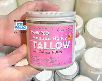 SALMON PDRN Manuka Honey with Beef Tallow Whipped Tallow Cream with 850+MGO Manuka Honey, Whipped Tallow, Grass fed fat